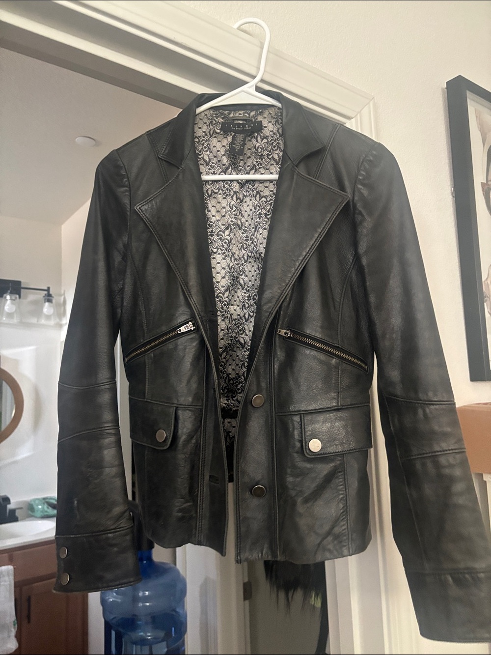 Laundry By Shelli Segal Black Leather Jacket with Notch Lapel